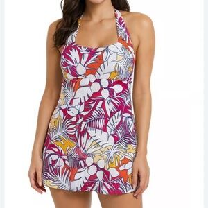 Land’s End Vibrant Tropical Leaf Print bathing suit swim dress